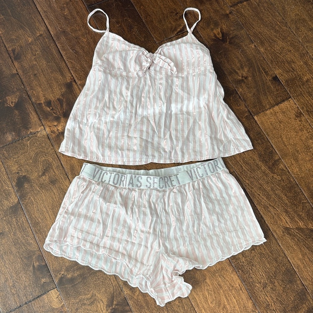 Victorias Secret rose gold metallic stripped pj set